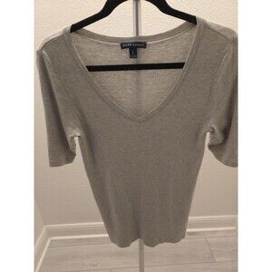 ​Ralph Lauren Gray Pima Cotton V-Neck Elbow Sleeve T-Shirt Top Womens L Classic